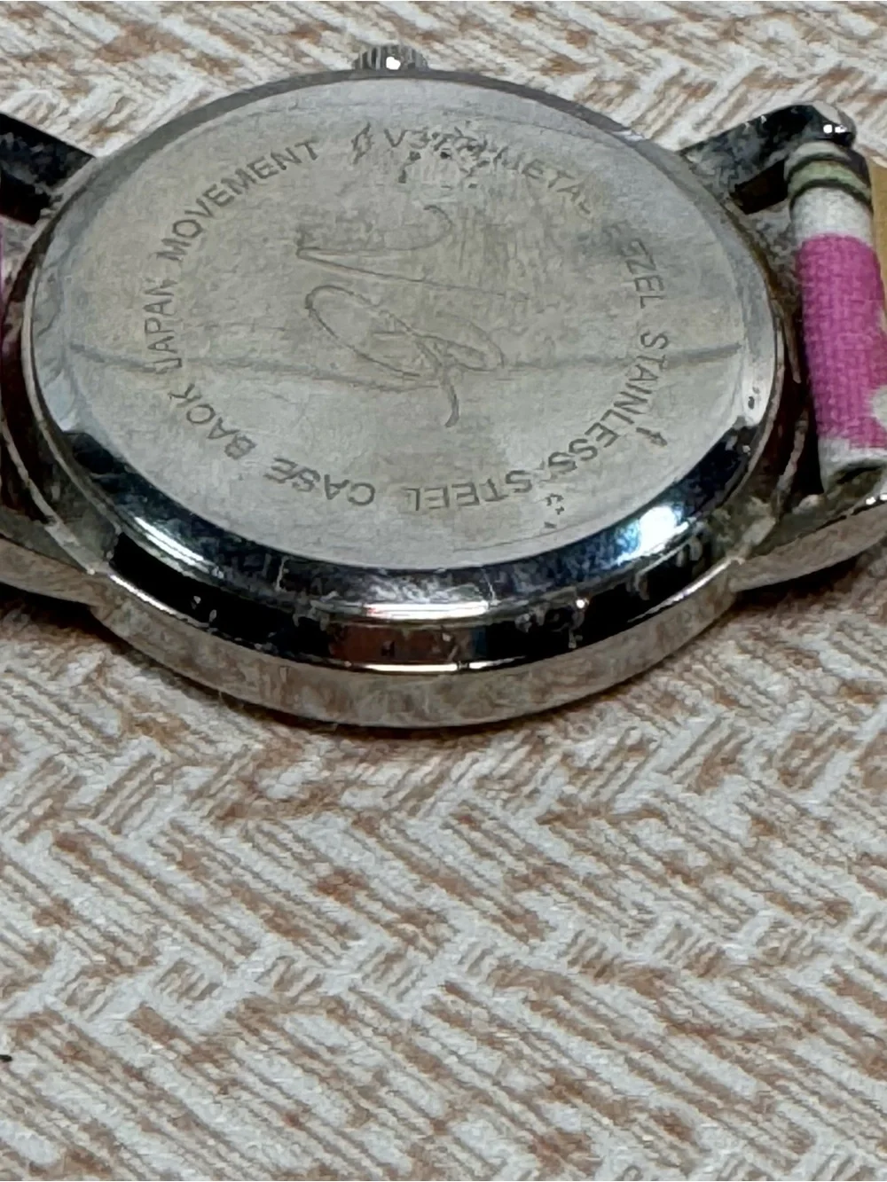 Vera Bradley Pink Floral Fabric Strap Watch with Silver Dial